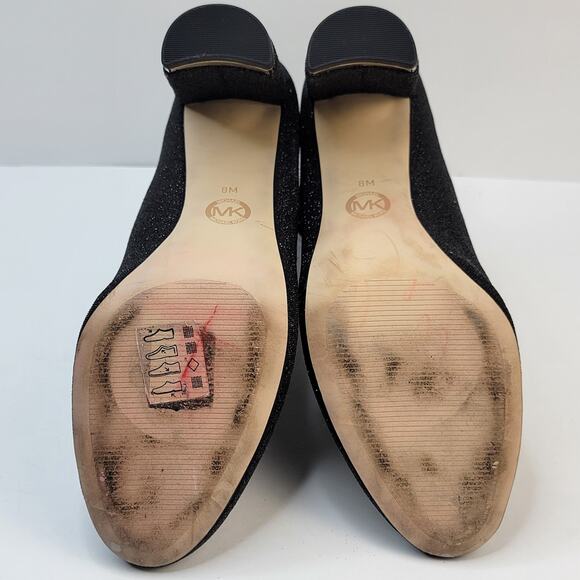 Michael Kors Mandy 8M Stretch Pull On Ankle Boots Black Glitter 3.5" Heel Party - Picture 14 of 15